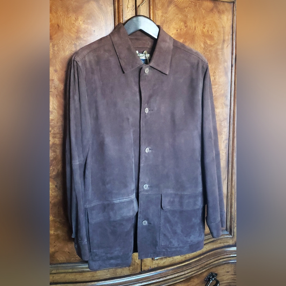 Tommy Bahama dark brown suede coat (M)